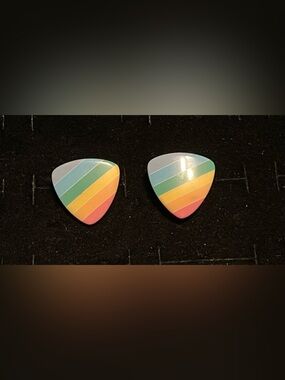 Vintage Rainbow Striped Triangle Earrings - Pastel Multi